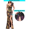 image:imageVFSHOW Womens Ruffle One Shoulder Formal Prom Gala Maxi Dress Evening GownBlack and Multi Floral Print