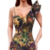 image:imageVFSHOW Womens Ruffle One Shoulder Formal Prom Gala Maxi Dress Evening GownBlack and Multi Floral Print