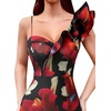 image:imageVFSHOW Womens Ruffle One Shoulder Formal Prom Gala Maxi Dress Evening GownBlack and Red Big Floral