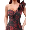 image:imageVFSHOW Womens Ruffle One Shoulder Formal Prom Gala Maxi Dress Evening GownBlack and Red Rose Floral Print