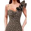 image:imageVFSHOW Womens Ruffle One Shoulder Formal Prom Gala Maxi Dress Evening GownBrown and Polka Dot Print