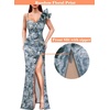 image:imageVFSHOW Womens Ruffle One Shoulder Formal Prom Gala Maxi Dress Evening GownSilver Grey Velvet Blue Floral