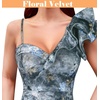 image:imageVFSHOW Womens Ruffle One Shoulder Formal Prom Gala Maxi Dress Evening GownSilver Grey Velvet Blue Floral