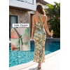 image:imageVFSHOW Womens Sexy Halter Neck Cocktail Wedding Guest Bodycon Maxi DressGreen Multi Floral Print