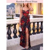 image:imageVFSHOW Womens Sexy Spaghetti Strap Formal Prom Evening Gala Long Maxi DressBlack and Red Floral Print