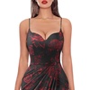 image:imageVFSHOW Womens Sexy Spaghetti Strap Formal Prom Evening Gala Long Maxi DressBlack and Red Rose Floral Print