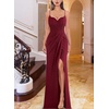 image:imageVFSHOW Womens Sexy Spaghetti Strap Formal Prom Evening Gala Long Maxi DressDark Red Knit