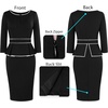 image:imageVFSHOW Womens Work Business Office Front Zipper Peplum Church Sheath DressBlack  White Piping