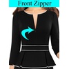 image:imageVFSHOW Womens Work Business Office Front Zipper Peplum Church Sheath DressBlack  White Piping