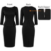 image:imageVFSHOW Womens Work Business Office Front Zipper Peplum Church Sheath DressBlack
