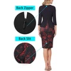 image:imageVFSHOW Womens Work Business Office Front Zipper Peplum Church Sheath DressBlack and Red Rose Floral Print