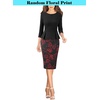 image:imageVFSHOW Womens Work Business Office Front Zipper Peplum Church Sheath DressBlack and Red Rose Floral Print