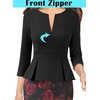 image:imageVFSHOW Womens Work Business Office Front Zipper Peplum Church Sheath DressBlack and Red Rose Floral Print