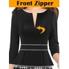 image:imageVFSHOW Womens Work Business Office Front Zipper Peplum Church Sheath DressBlack and White Tartan Print