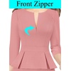 image:imageVFSHOW Womens Work Business Office Front Zipper Peplum Church Sheath DressBlush Pink