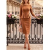 image:imageVFSHOW Womens Work Business Office Front Zipper Peplum Church Sheath DressBrown Suede