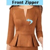 image:imageVFSHOW Womens Work Business Office Front Zipper Peplum Church Sheath DressBrown Suede