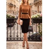 image:imageVFSHOW Womens Work Business Office Front Zipper Peplum Church Sheath DressBrown and Black Suede