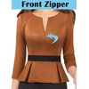 image:imageVFSHOW Womens Work Business Office Front Zipper Peplum Church Sheath DressBrown and Black Suede