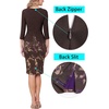 image:imageVFSHOW Womens Work Business Office Front Zipper Peplum Church Sheath DressBrown and Purple Floral Print