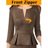 image:imageVFSHOW Womens Work Business Office Front Zipper Peplum Church Sheath DressCoffee Suede