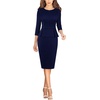 image:imageVFSHOW Womens Work Business Office Front Zipper Peplum Church Sheath DressDark Blue