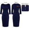 image:imageVFSHOW Womens Work Business Office Front Zipper Peplum Church Sheath DressDark Blue