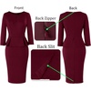 image:imageVFSHOW Womens Work Business Office Front Zipper Peplum Church Sheath DressDark Red
