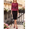 image:imageVFSHOW Womens Work Business Office Front Zipper Peplum Church Sheath DressDark Red and Black Suede