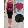 image:imageVFSHOW Womens Work Business Office Front Zipper Peplum Church Sheath DressDark Red and Black Suede