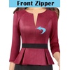 image:imageVFSHOW Womens Work Business Office Front Zipper Peplum Church Sheath DressDark Red and Black Suede