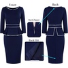 image:imageVFSHOW Womens Work Business Office Front Zipper Peplum Church Sheath DressNavy Bluewhite Piping