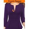 image:imageVFSHOW Womens Work Business Office Front Zipper Peplum Church Sheath DressPurple