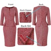 image:imageVFSHOW Womens Work Business Office Front Zipper Peplum Church Sheath DressRed Tweed