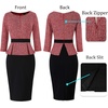 image:imageVFSHOW Womens Work Business Office Front Zipper Peplum Church Sheath DressRed Tweedblack