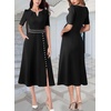 image:imageVFSHOW Womens Work Office Business Church Cocktail Pocket A Line Midi DressBlack and White Trim