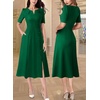 image:imageVFSHOW Womens Work Office Business Church Cocktail Pocket A Line Midi DressGreen