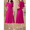 image:imageVFSHOW Womens Work Office Business Church Cocktail Pocket A Line Midi DressHot Pink