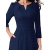 image:imageVFSHOW Womens Work Office Business Church Pockets Buttons A Line Midi DressDark Blue
