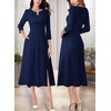 image:imageVFSHOW Womens Work Office Business Church Pockets Buttons A Line Midi DressDark Blue