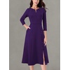image:imageVFSHOW Womens Work Office Business Church Pockets Buttons A Line Midi DressPurple