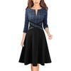image:imageVFSHOW Womens Front Zipper Work Business Casual Office Church A Line DressBlue Tweed and Black