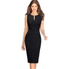image:imageVFSHOW Womens Front Zipper Work Business Office Slim Bodycon Church DressBlackwhite Striped