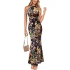 image:imageVFSHOW Womens Halter Neck Cocktail Wedding Guest Bodycon Evening Long DressBlack and Multi Floral Printb