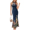 Dark Blue and Multi Floral Print