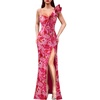 image:imageVFSHOW Womens Ruffle One Shoulder Formal Prom Gala Maxi Dress Evening GownPink Floral Printc