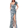 Silver Grey Velvet Blue Floral