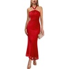 image:imageVFSHOW Womens Sexy Halter Neck Cocktail Wedding Guest Bodycon Maxi DressRed