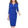 image:imageVFSHOW Womens Work Business Office Front Zipper Peplum Church Sheath DressRoyal Blue