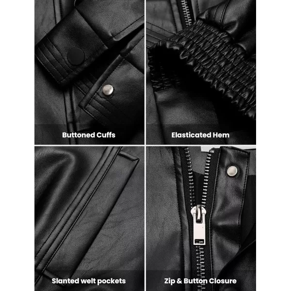 Aelfric Eden Womens Leather Jacket Oversized Y2k Faux Motorcycle Bomber Moto Biker Jackets CoatsBlack